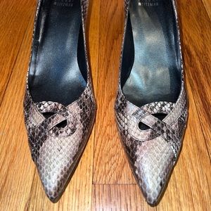 Stuart Weitzman Sz 8.5 Taupe Snake Skin Embossed Leather 3.5" Heels Pumps